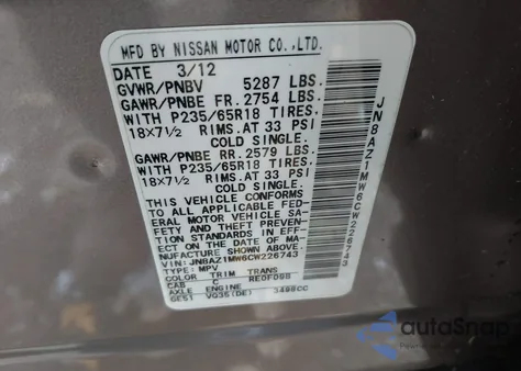 2012 Nissan Murano Sl from USA, damaged, VIN JN8AZ1MW6CW226743